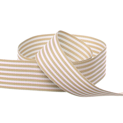 Grosgrain Ribbon Fine Stripes Natural & White (25mmx20m)