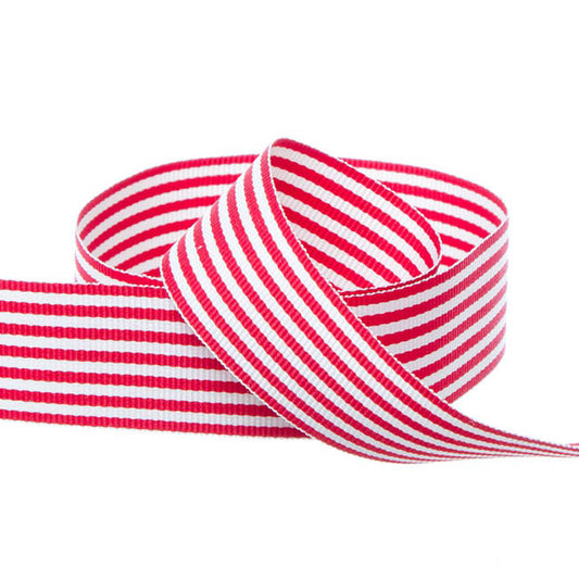 Grosgrain Ribbon Fine Stripes Red & White (25mmx20m)