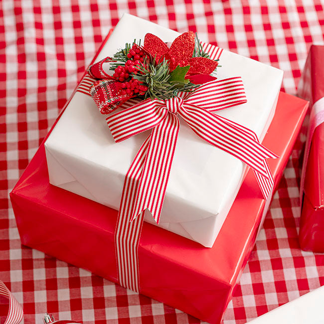 Grosgrain Ribbon Fine Stripes Red & White (25mmx20m)