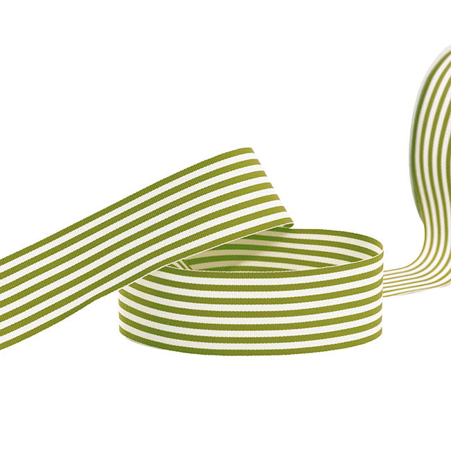 Grosgrain Ribbon Fine Stripes Moss Green & White (38mmx20m)