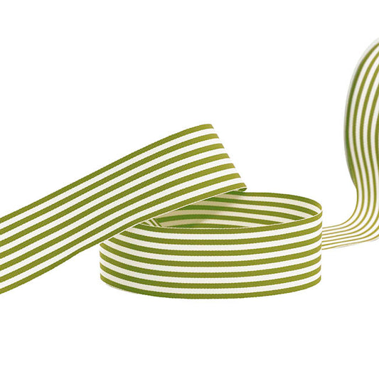 Grosgrain Ribbon Fine Stripes Moss Green & White (38mmx20m)