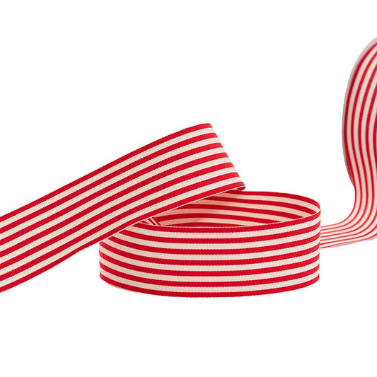 Grosgrain Ribbon Fine Stripes Red & White (38mmx20m)