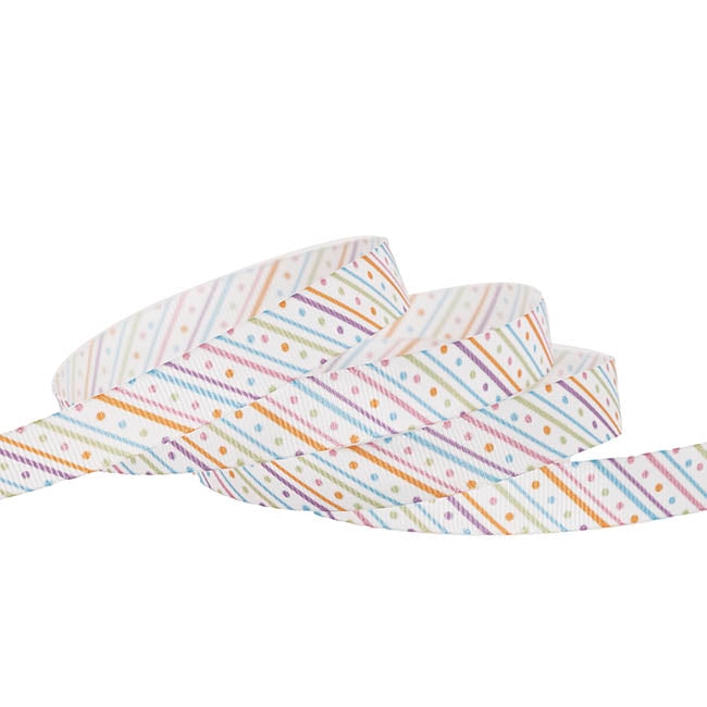 Ribbon Grosgrain Pastel Delight on White (15mmx25m)