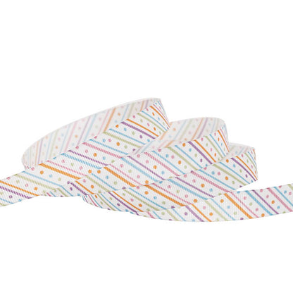 Ribbon Grosgrain Pastel Delight on White (15mmx25m)