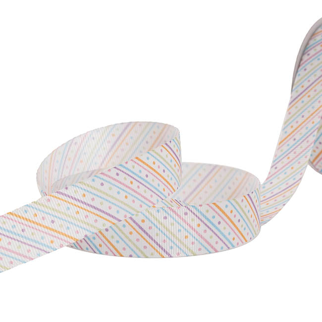 Ribbon Grosgrain Pastel Delight on White (25mmx25m)
