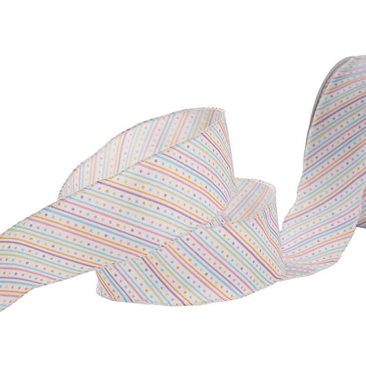 Ribbon Linen Pastel Delight on White Wire Edge (50mmx20m)
