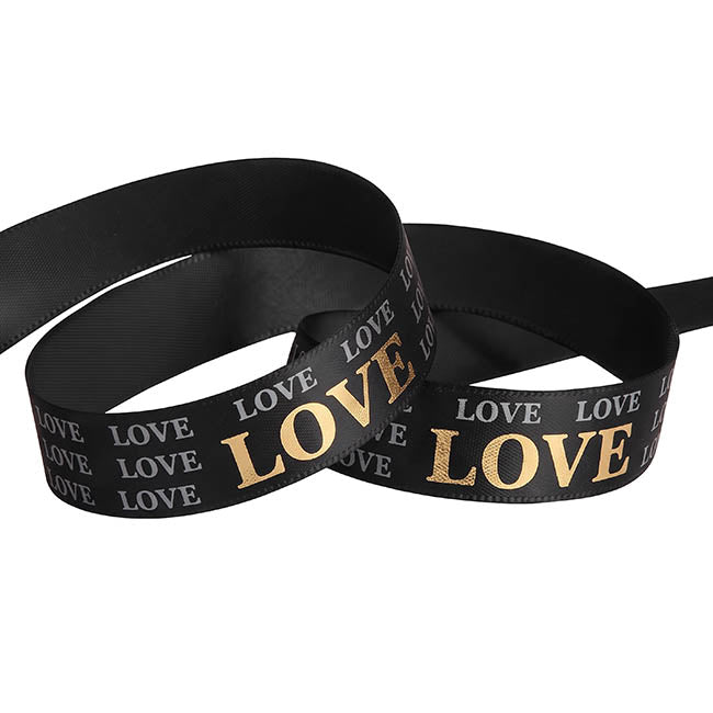 Ribbon Satin Love Gold Foil Black (15mmx25m)