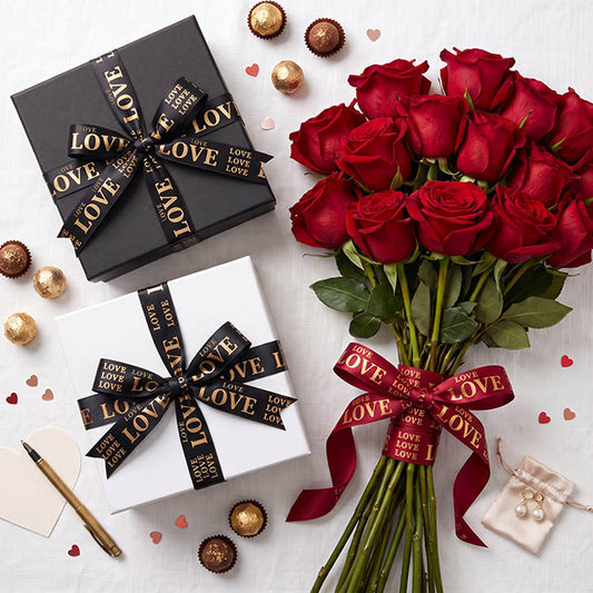 Ribbon Satin Love Gold Foil Black (15mmx25m)