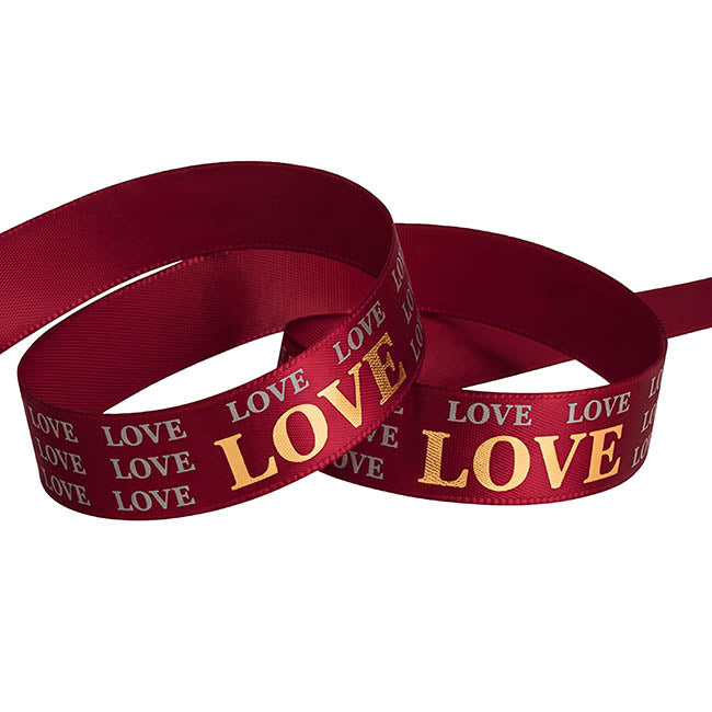 Ribbon Satin Love Gold Foil Red (15mmx25m)