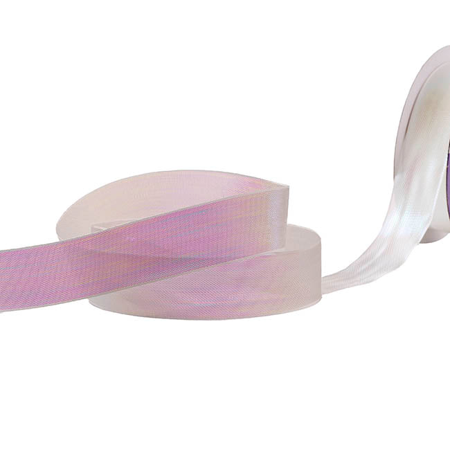 Ribbon Taffeta Iridescent Metallic White (25mmx25m)