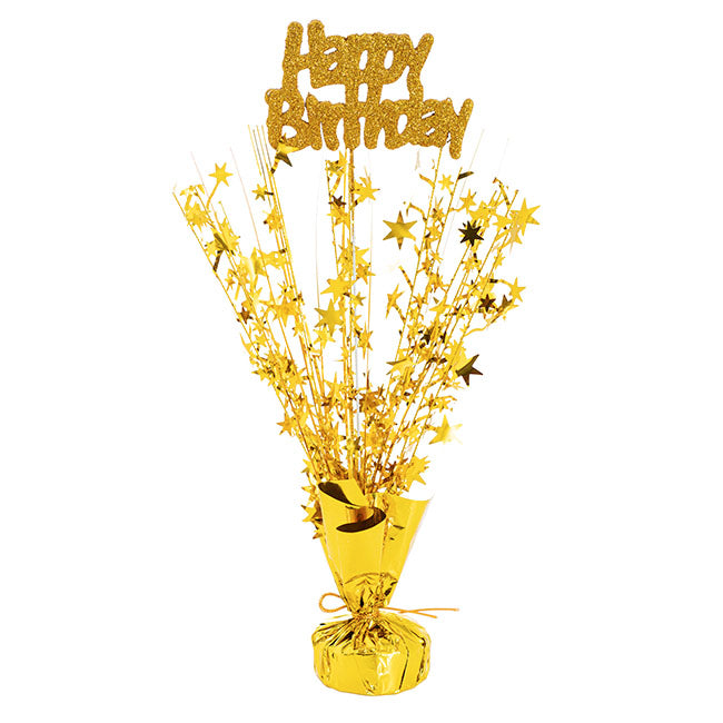 Balloon Weight Bursting Star Happy Bday Gold (35cmH)