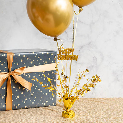 Balloon Weight Bursting Star Happy Bday Gold (35cmH)