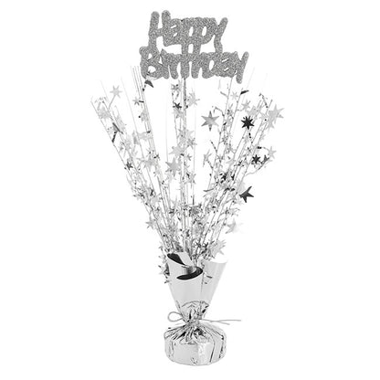 Balloon Weight Bursting Star Happy Bday Silver (35cmH)
