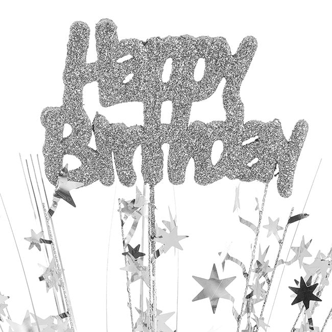 Balloon Weight Bursting Star Happy Bday Silver (35cmH)