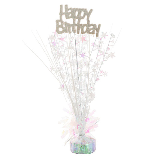 Balloon Weight Bursting Star Happy Bday Iridescent (35cmH)
