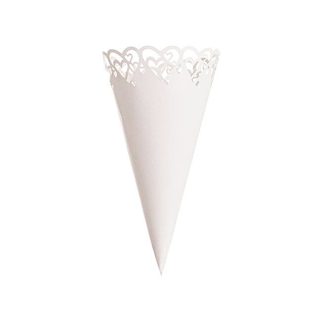 Wedding Confetti Cone Hearts Pack 20 White (14cmH)