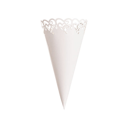 Wedding Confetti Cone Hearts Pack 20 White (14cmH)
