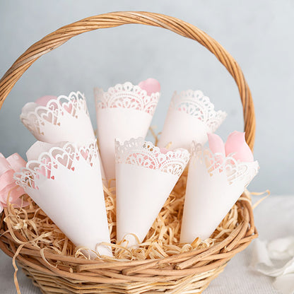 Wedding Confetti Cone Hearts Pack 20 White (14cmH)