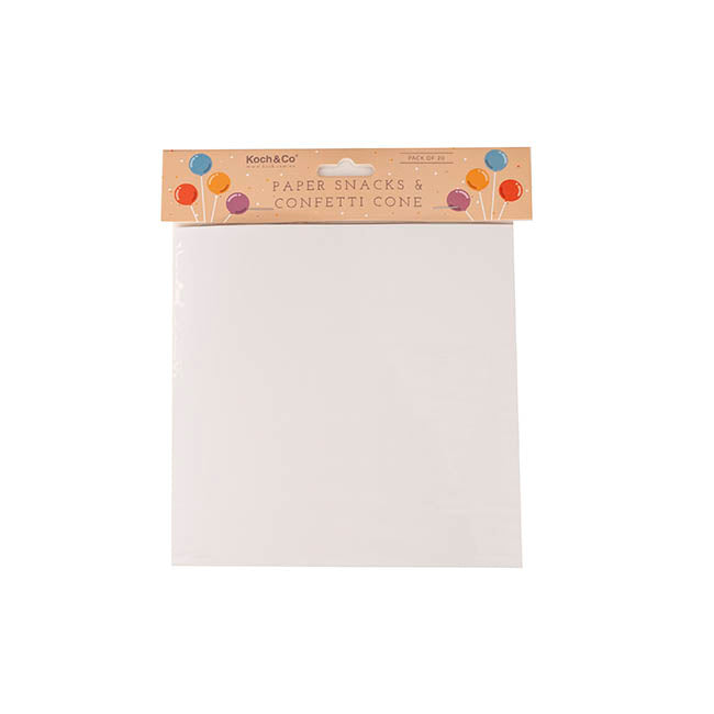Paper Snack & Confetti Cone Pack 20 White (18.5x16.5cm)