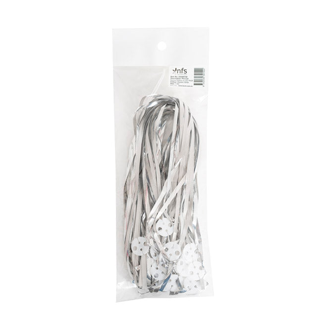 Pre Cut Balloon Ribbon with Clip Pk25 Metallic Silver (1.5m)