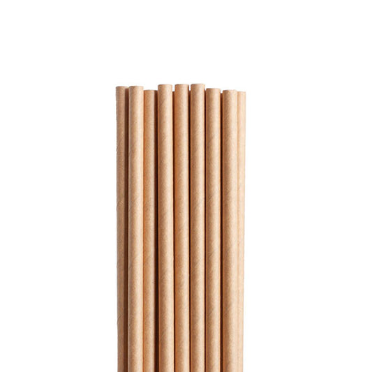 Paper Straws Plain Kraft Brown (20cmH 6mmDia) Pack 50