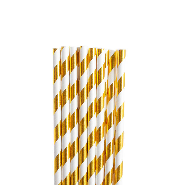 Paper Straws Striped Gold Pack 25 (6mmDx20cmH)