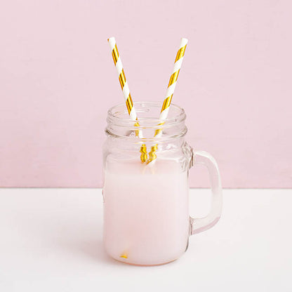Paper Straws Striped Gold Pack 25 (6mmDx20cmH)