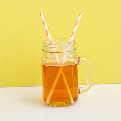 Paper Straws Striped Pink Pack 25 (6mmDx20cmH)