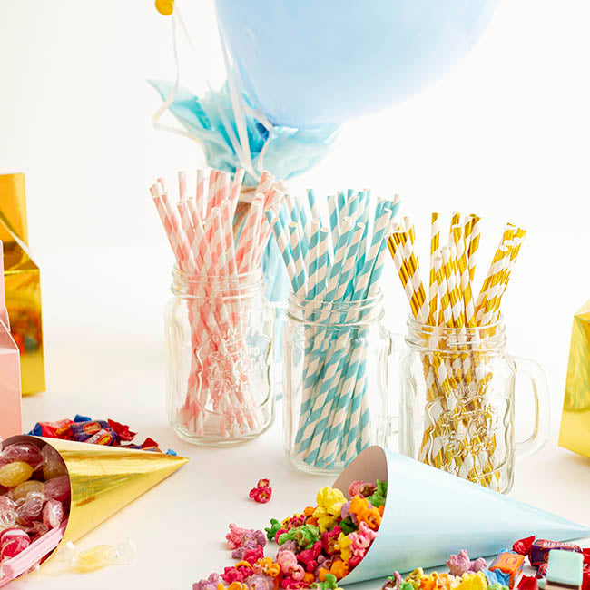 Paper Straws Striped Pink Pack 25 (6mmDx20cmH)