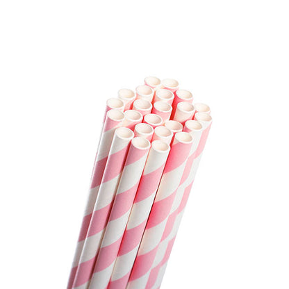 Paper Straws Striped Pink Pack 25 (6mmDx20cmH)