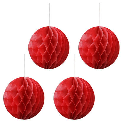 Hanging Honeycomb Ball Pack 4 Red (25cmD)