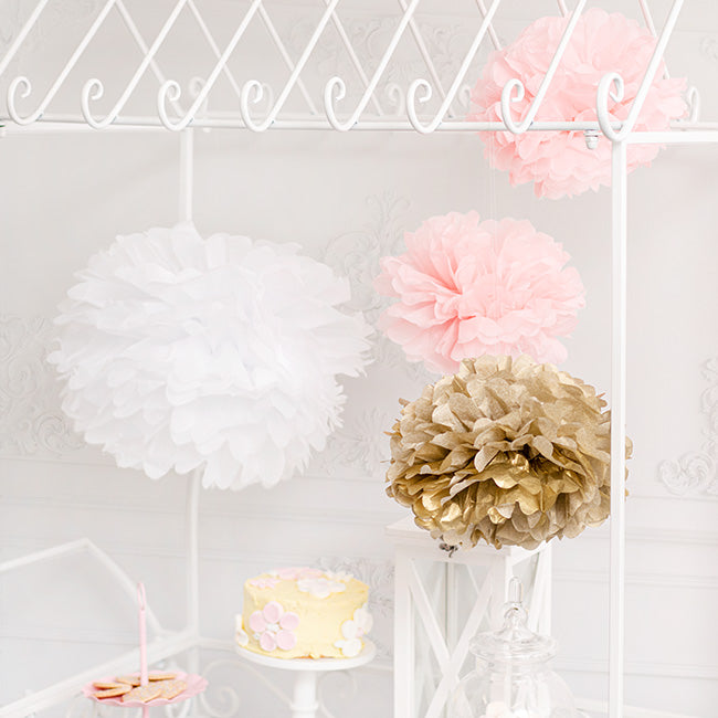 Hanging Tissue Pom Pom Pack 3 Gold (30cmD)