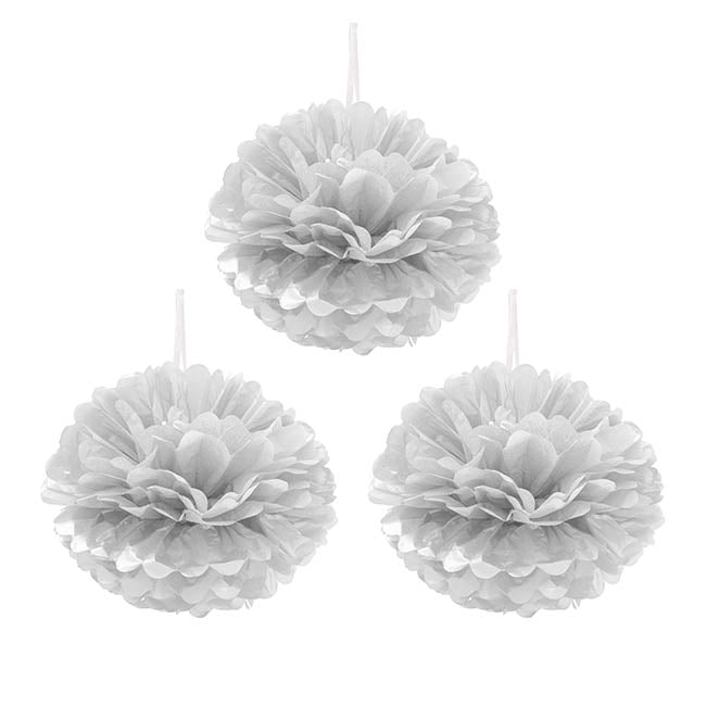 Hanging Tissue Pom Pom Pack 3 Silver (30cmD)