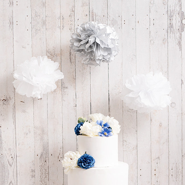 Hanging Tissue Pom Pom Pack 3 Silver (30cmD)