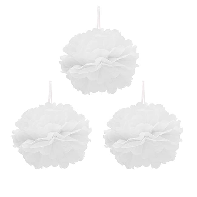 Hanging Tissue Pom Pom Pack 3 White (30cmD)