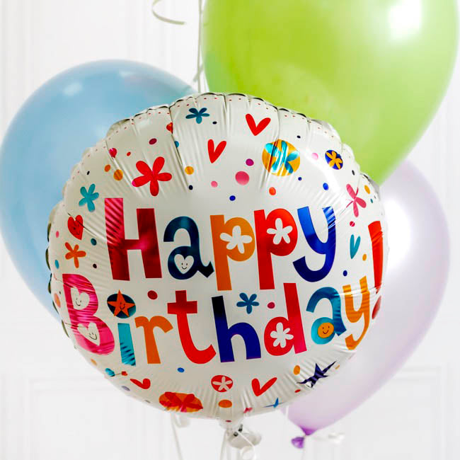Foil Balloon 18" (45cmD) Pack 5 Round Happy Birthday