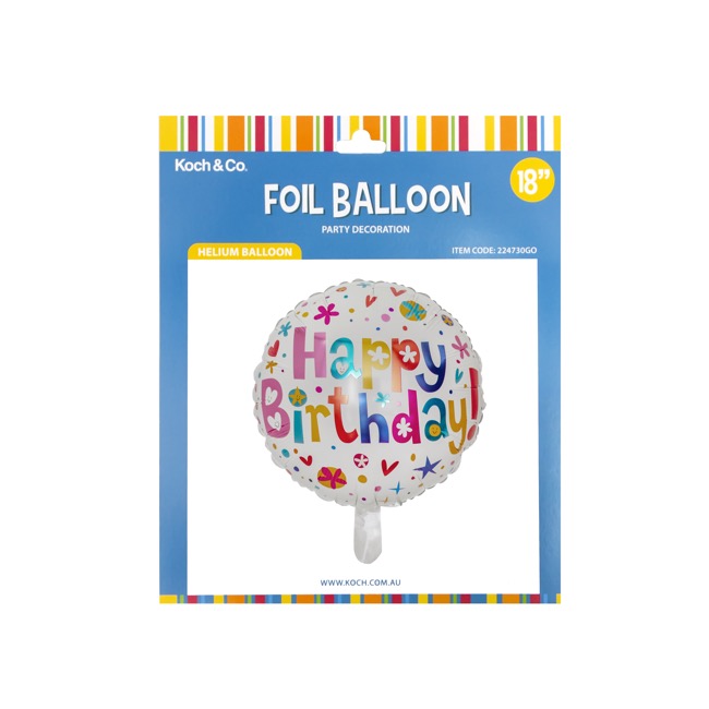 Foil Balloon 18" (45cmD) Pack 5 Round Happy Birthday