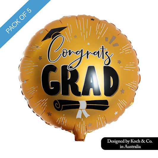 Foil Balloon 18" (45cmD) Pack 5 Round Congrats Grad