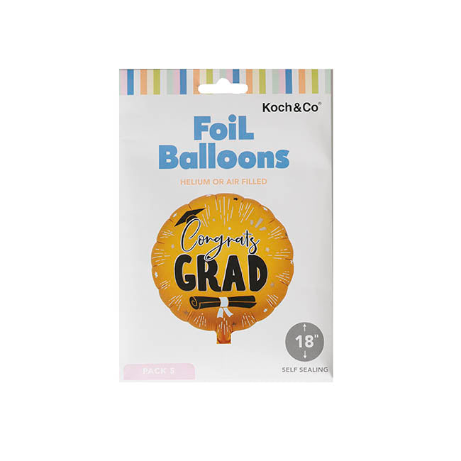 Foil Balloon 18" (45cmD) Pack 5 Round Congrats Grad