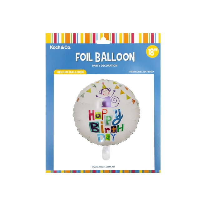 Foil Balloon 18" (45cmD) Pack 5 Round Monkey Happy Birthday