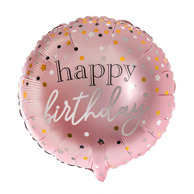 Foil Balloon 18" (45cmD) Pack 5 Round Happy Birthday Rose P