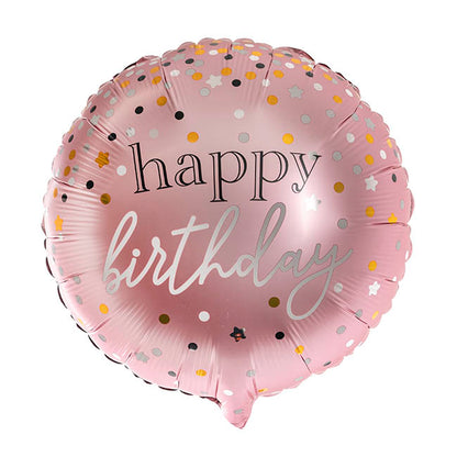 Foil Balloon 18" (45cmD) Pack 5 Round Happy Birthday Rose P