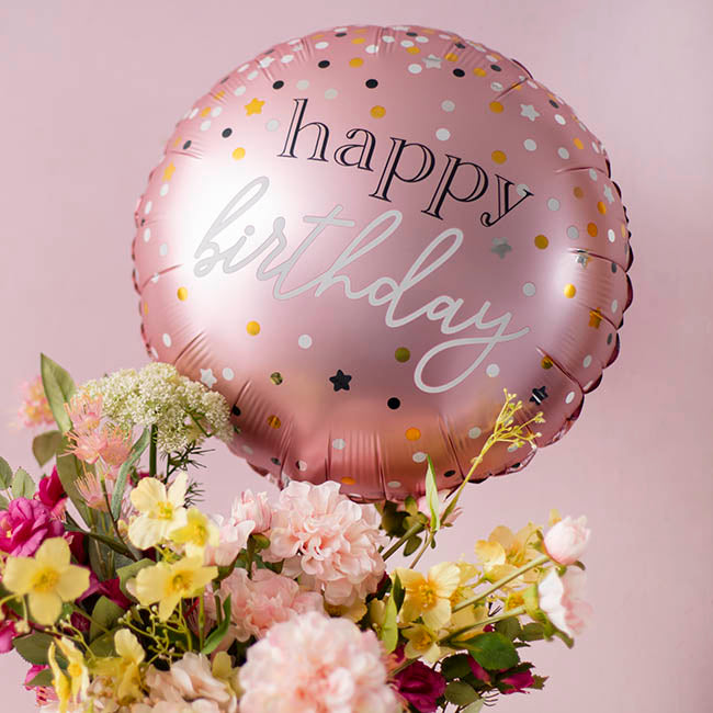Foil Balloon 18" (45cmD) Pack 5 Round Happy Birthday Rose P