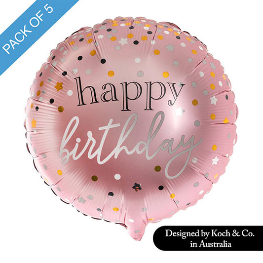 Foil Balloon 18" (45cmD) Pack 5 Round Happy Birthday Rose P