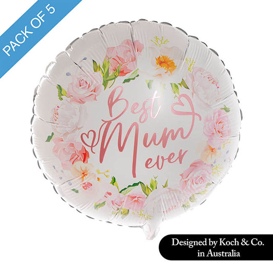 Foil Balloon 18" (45cmD) Pack 5 Best Mum Ever White