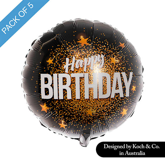 Foil Balloon 18" (45cmD) Pack5 Happy Birthday Confetti Black