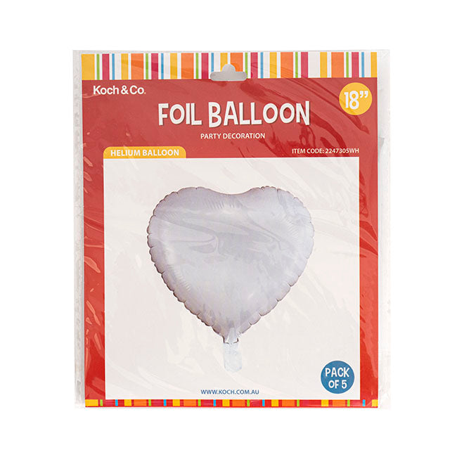 Foil Balloon 18" Pack 5 Heart Shape Pearl White (45cmx51cm)