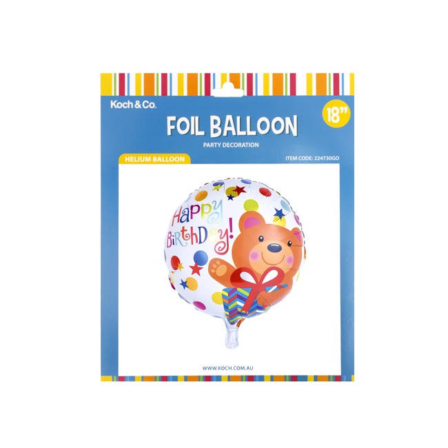 Foil Balloon 18" (45cmD) Pack5 Round Happy Birthday Bear