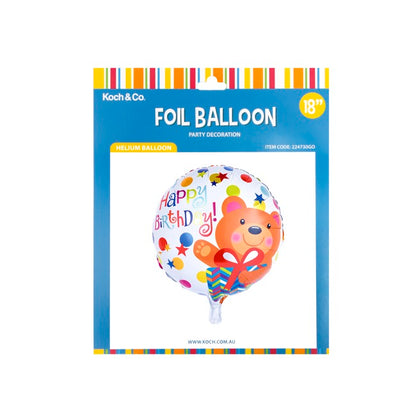 Foil Balloon 18" (45cmD) Pack5 Round Happy Birthday Bear