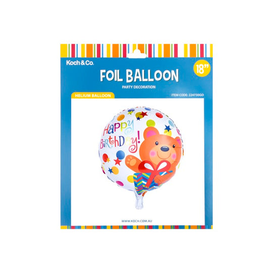 Foil Balloon 18" (45cmD) Pack5 Round Happy Birthday Bear